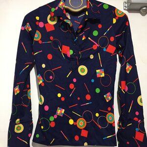 VINTAGE ELITE PRINT LONG SLEEVE BLOUSES SIZE S